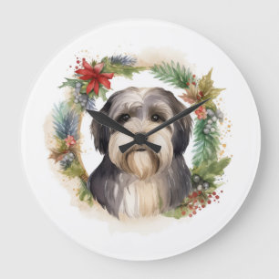 Tibeter Terrier Weihnachtskranz Festliche Jungfrau Große Wanduhr