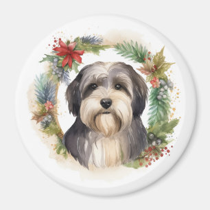 Tibeter Terrier Weihnachtskranz Festliche Jungfrau Magnet