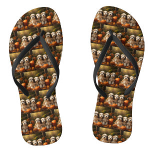 Tibeter Terrier Welpe Herbst Kürbis Flip Flops