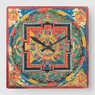 tibetisch-buddhistisch Mandala Clock Quadratische Wanduhr
