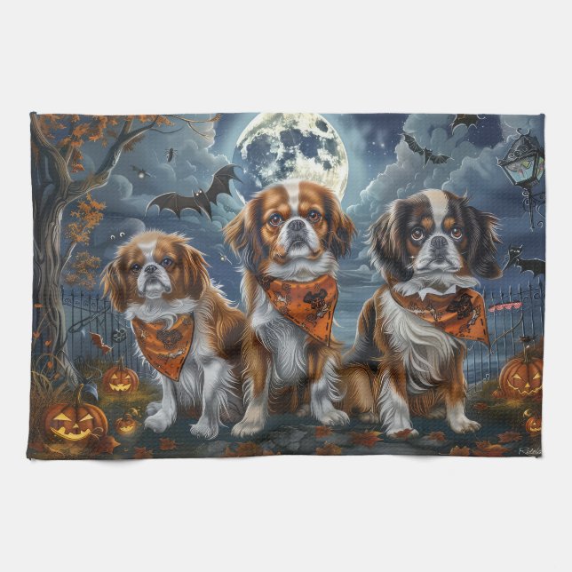 Tibetisch-Spaniel Halloween Spooky Geschirrtuch (Horizontal)