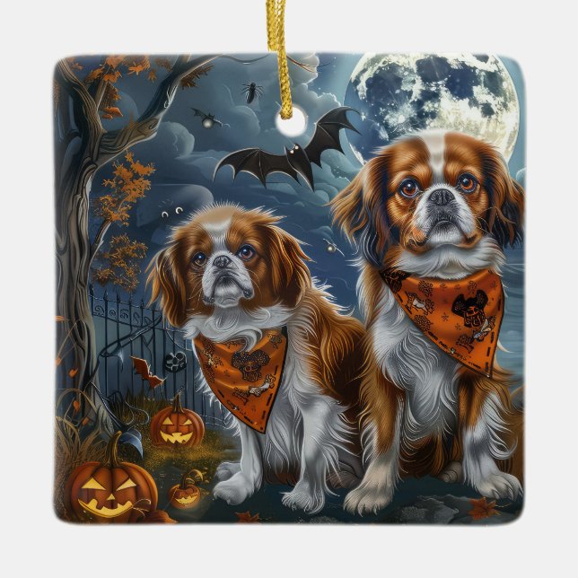 Tibetisch-Spaniel Halloween Spooky Keramikornament (Vorderseite)