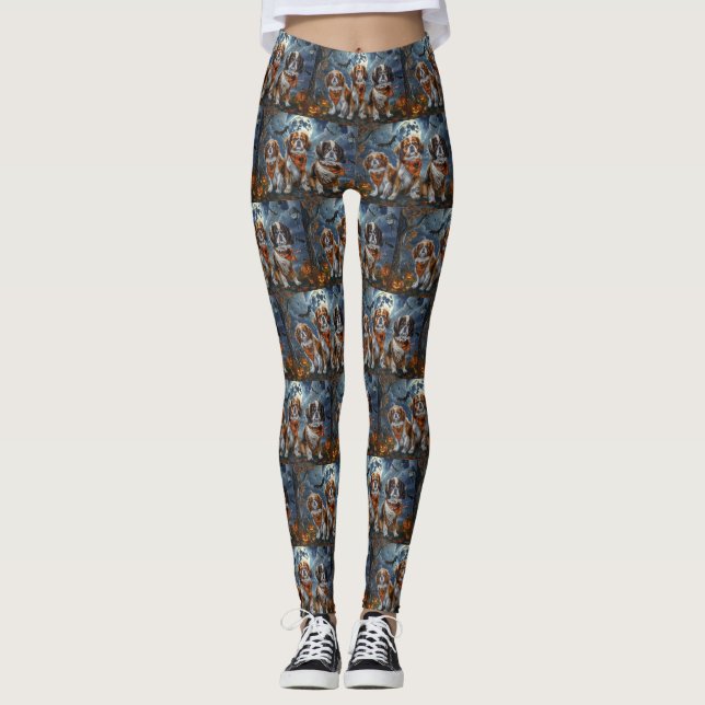 Tibetisch-Spaniel Halloween Spooky Leggings (Vorderseite)