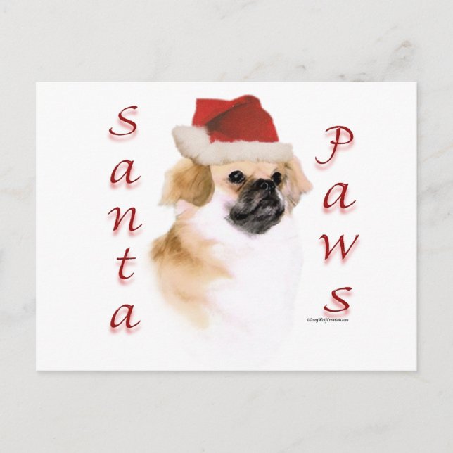 Tibetisch-Spaniel Santa Paws Feiertagspostkarte (Vorderseite)