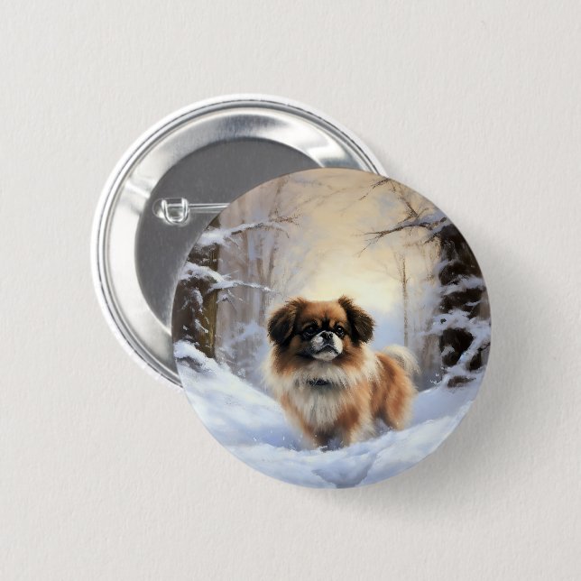 Tibetisch-Spanier lassen Weihnachten schneeweilen Button (Vorne & Hinten)