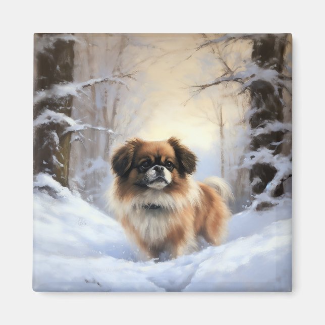 Tibetisch-Spanier lassen Weihnachten schneeweilen Magnet (Vorne)