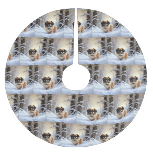 Tibetisch-Spanier lassen Weihnachten schneeweilen Polyester Weihnachtsbaumdecke