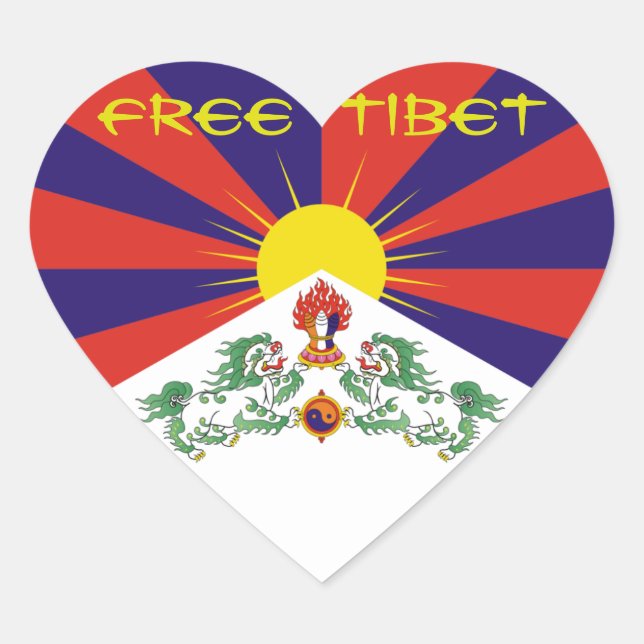 tibetische Flagge. Tibet Herz-Aufkleber (Vorderseite)