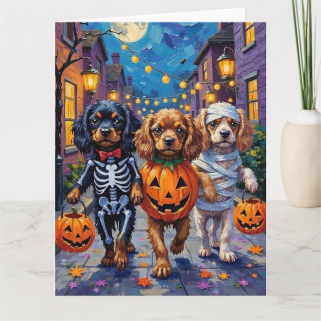 Tibetische Hunde Spaniens zu Halloween-Kostümen Karte (Vorderseite)