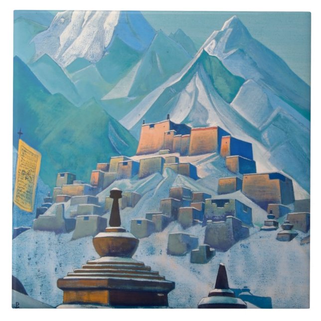 tibetische Landschaft im Himalaya-Gebirge Fliese (Vorderseite)