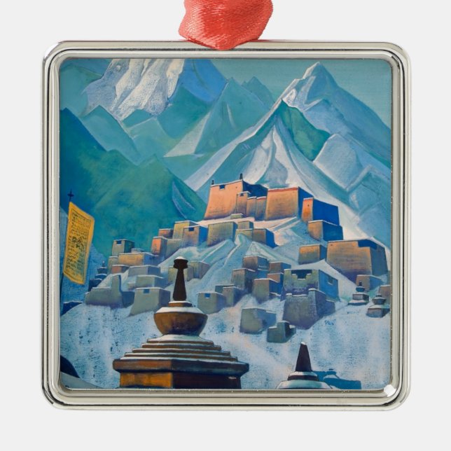 tibetische Landschaft im Himalaya-Gebirge Ornament Aus Metall (Vorne)