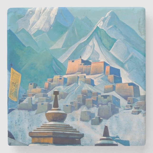 tibetische Landschaft im Himalaya-Gebirge Steinuntersetzer (Vorderseite)