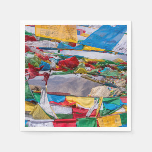 tibetische Landschaft mit Gebetsfahnen - Himalaya Serviette