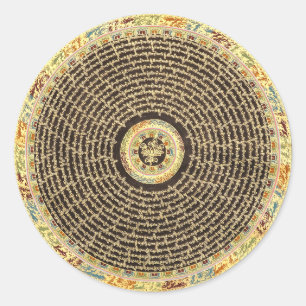 Tibetische Mandala-Kunst (Schwarz & Gold) Runder Aufkleber