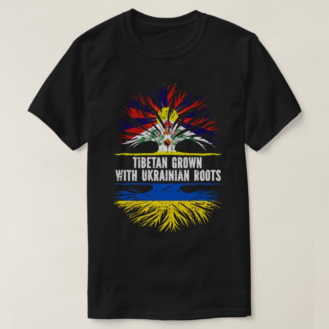tibetischer Anbau mit ukrainischer Roots-Flagge T-Shirt (Design vorne)