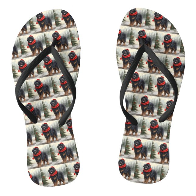Tibetischer Mastiff Hund in Schneeweihnachtszeit Flip Flops (Fußbett)