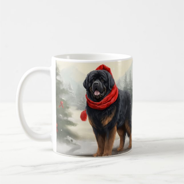Tibetischer Mastiff Hund in Schneeweihnachtszeit Kaffeetasse (Links)