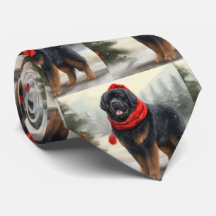 Tibetischer Mastiff Hund in Schneeweihnachtszeit Krawatte