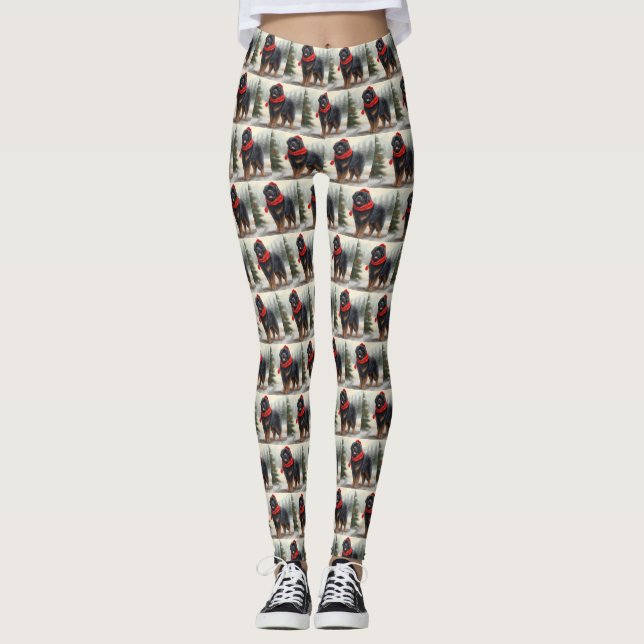 Tibetischer Mastiff Hund in Schneeweihnachtszeit Leggings (Vorderseite)