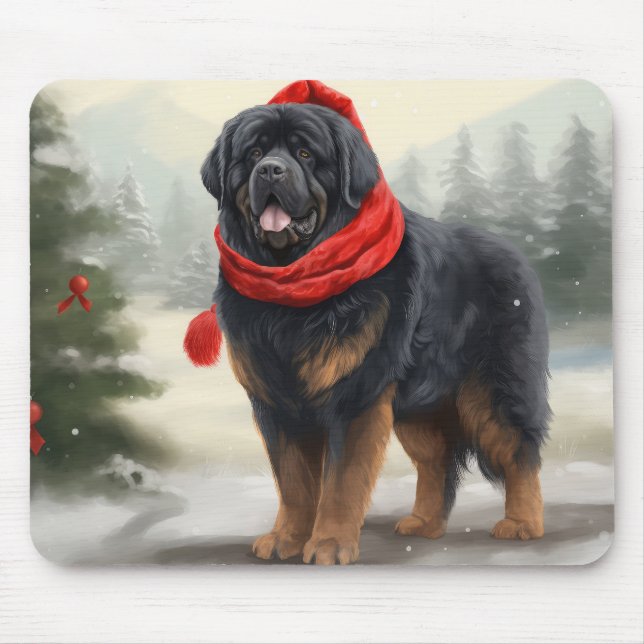 Tibetischer Mastiff Hund in Schneeweihnachtszeit Mousepad (Vorne)
