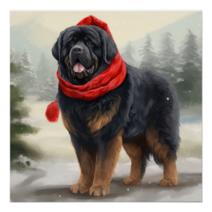 Tibetischer Mastiff Hund in Schneeweihnachtszeit Poster