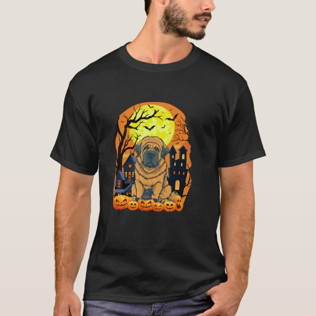 Tibetischer Mastiff Hund mit Pumpkin Funny Beängst T-Shirt (Vorderseite)