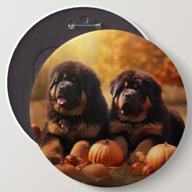 Tibetischer Mastiff Welpe Herbst Kürbis Button (Vorne & Hinten)