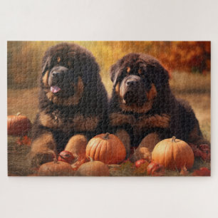 Tibetischer Mastiff Welpe Herbst Kürbis Puzzle