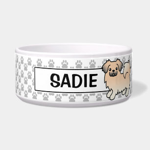Tibetischer Spaniel Cartoon-Hund in creme-sable-Fe Napf