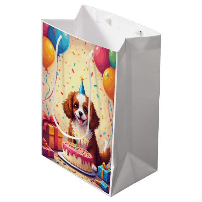 Tibetischer Spaniel-Geburtstagsfeier Mittlere Geschenktüte (Vorderseite Schrägansicht)