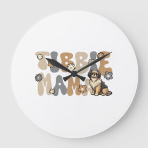Tibetischer Spaniel Groovy Tibbie Mama Große Wanduhr