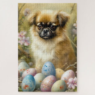 Tibetischer Spaniel-Hund mit Ostereiern Feiertag Puzzle