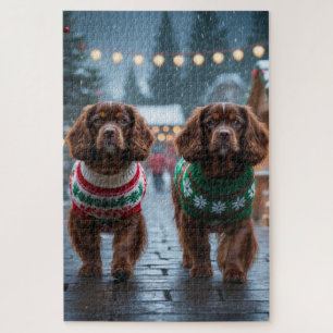 Tibetischer Spaniel-Hunde Weihnachten Schnee Urlau Puzzle