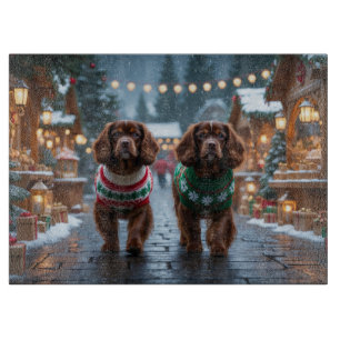 Tibetischer Spaniel-Hunde Weihnachten Schnee Urlau Schneidebrett