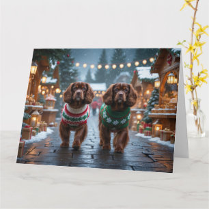 Tibetischer Spaniel Hunde Weihnachtsschneeurlaub Karte