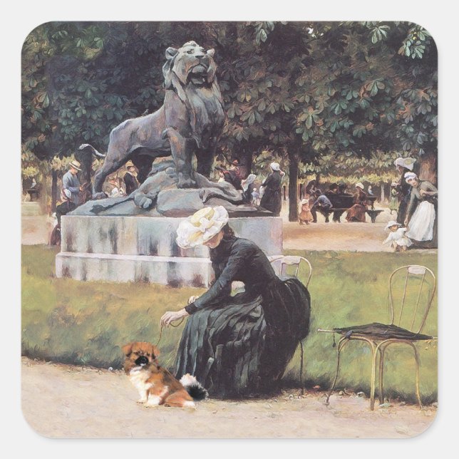 Tibetischer Spaniel im Park Quadratischer Aufkleber (Vorderseite)