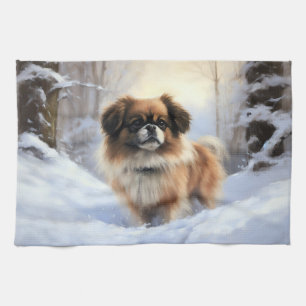 Tibetischer Spaniel Lass es schneien Weihnachten Geschirrtuch