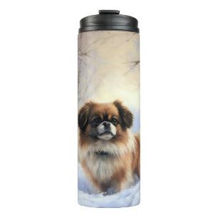 Tibetischer Spaniel Lass es schneien Weihnachten Thermosbecher