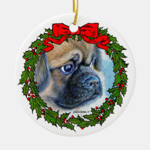 Tibetischer Spaniel Zeichne von Glenda S. Harlan Keramik Ornament