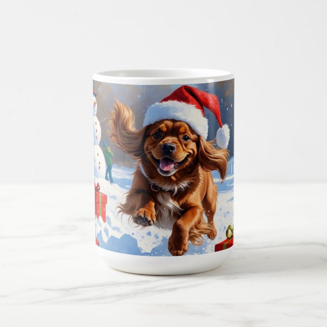 Tibetischer Spanier, der mit Weihnachtshut in Schn Kaffeetasse (Mittel)