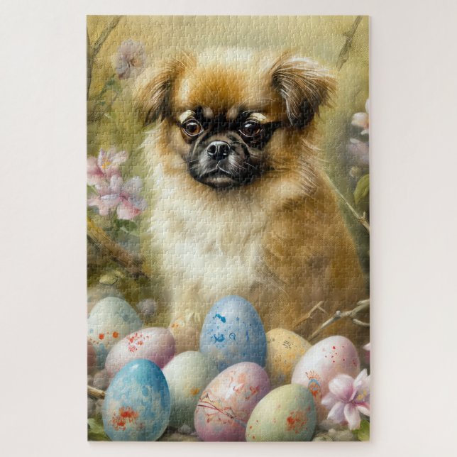 Tibetischer Spanierhund mit Ostereier Urlaub Puzzle (Vertikal)