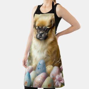 Tibetischer Spanierhund mit Ostereier Urlaub Schürze