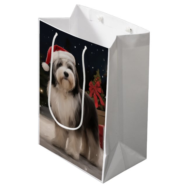 Tibetischer Terrier Dog zu Schneehochzeiten Mittlere Geschenktüte (Vorderseite Schrägansicht)