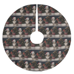 Tibetischer Terrier Dog zu Schneehochzeiten Polyester Weihnachtsbaumdecke