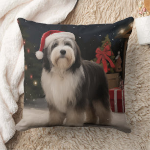 Tibetischer Terrier Hund im Schnee Weihnachten Kissen