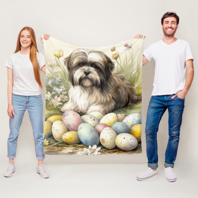 Tibetischer Terrier Hund mit Ostereier Urlaub Fleecedecke (Beispiel)