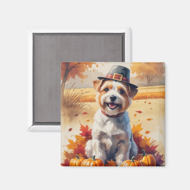 Tibetischer Terrier im Herbst hinterlässt Erntedan Magnet (Vorderseite/Rückseite)
