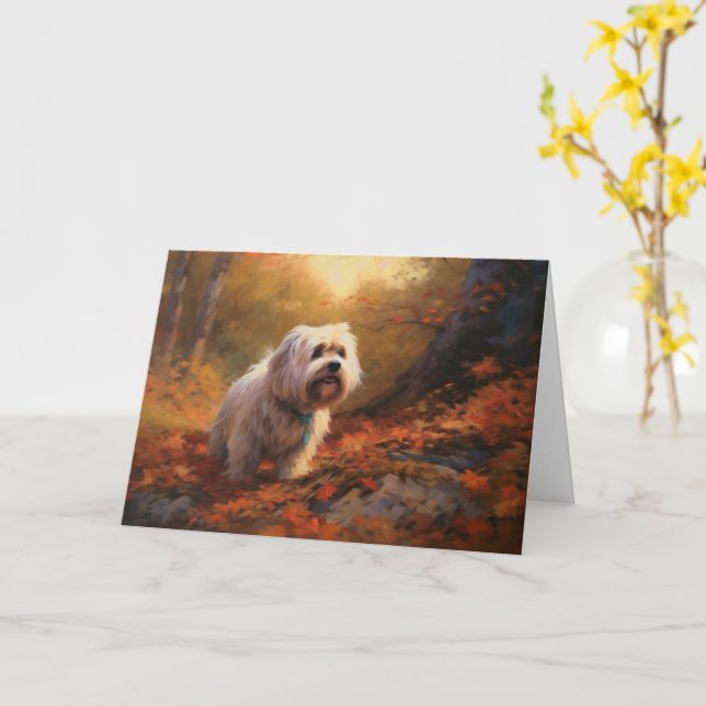 Tibetischer Terrier im Herbstfall Inspiriert Karte (Gelbe Blume)