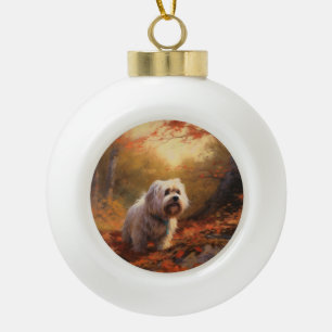 Tibetischer Terrier im Herbstfall Inspiriert Keramik Kugel-Ornament