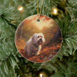 Tibetischer Terrier im Herbstfall Inspiriert Keramik Ornament